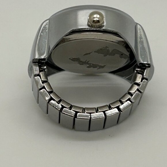 Silver-Tone Stretch Band Ring Quartz Watch With White Face Adjustable Fit Works - Picture 9 of 10